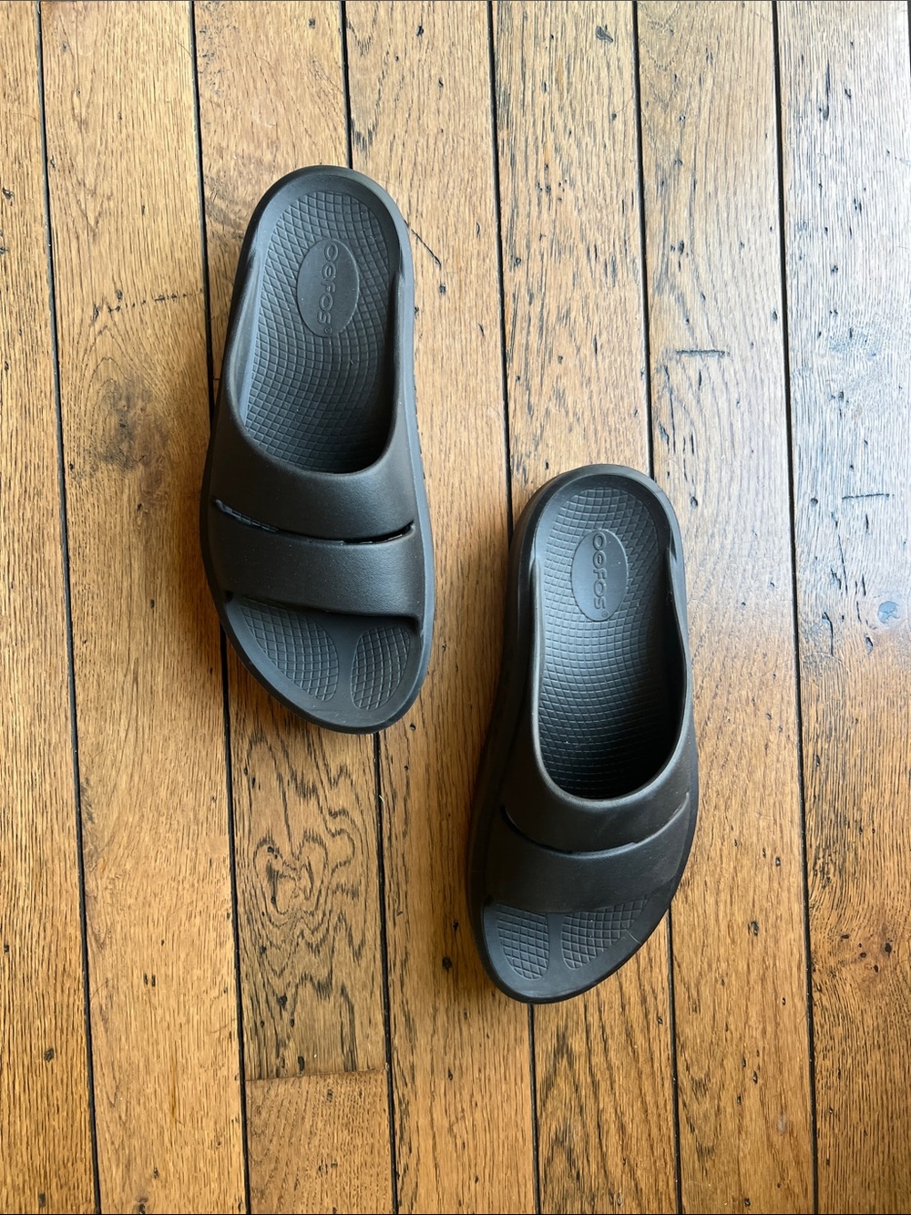 OOFOS Women's Black Slide Sandals with Contoured Footbed